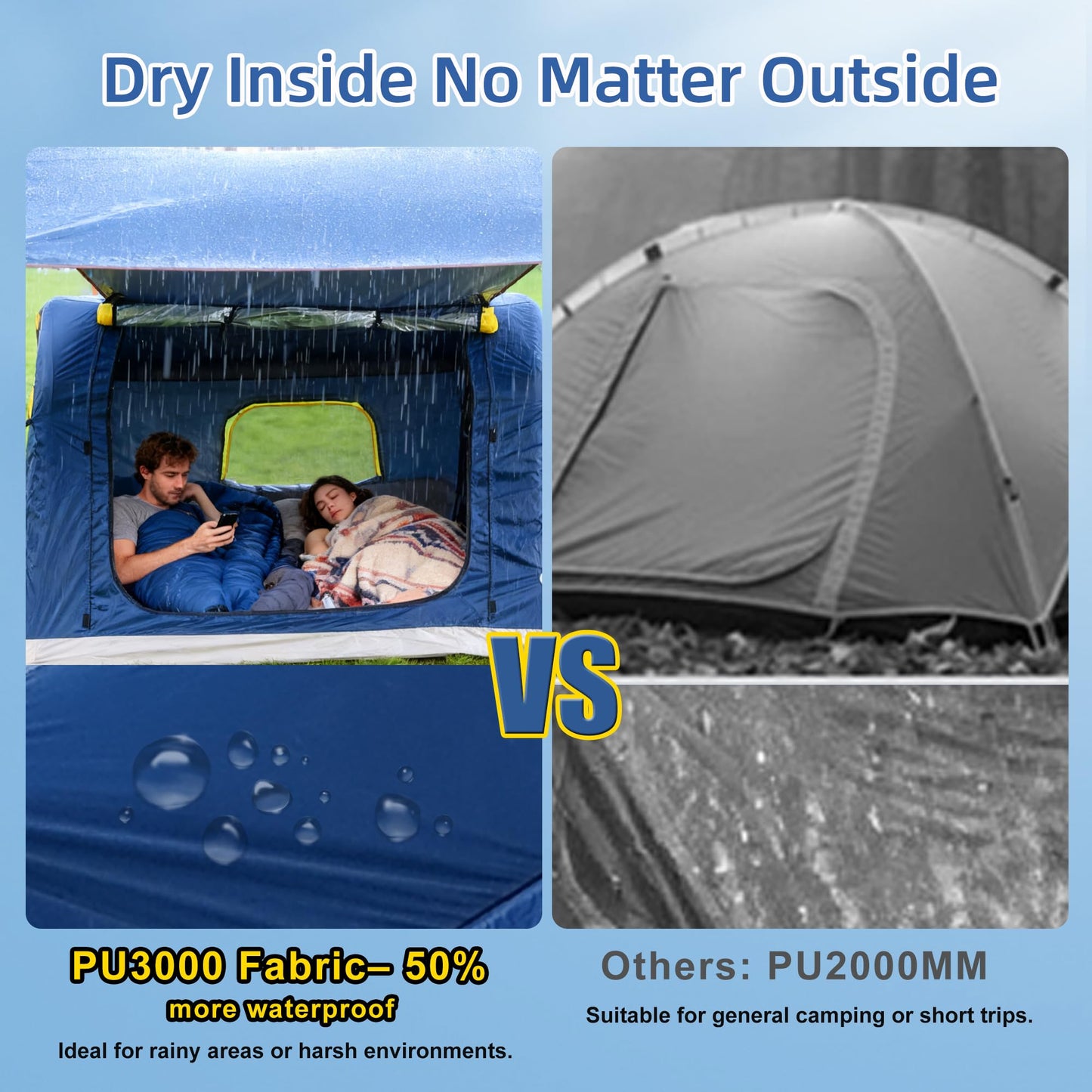 3-4 Person 3 in 1 Inflatable Tent, 60s Setup PU3000, 4-Season Waterproof Camping Tent with Electric Pump, All Weather Tent for Romantic Dates, Fall/Winter Camping, Hunting & Fishing