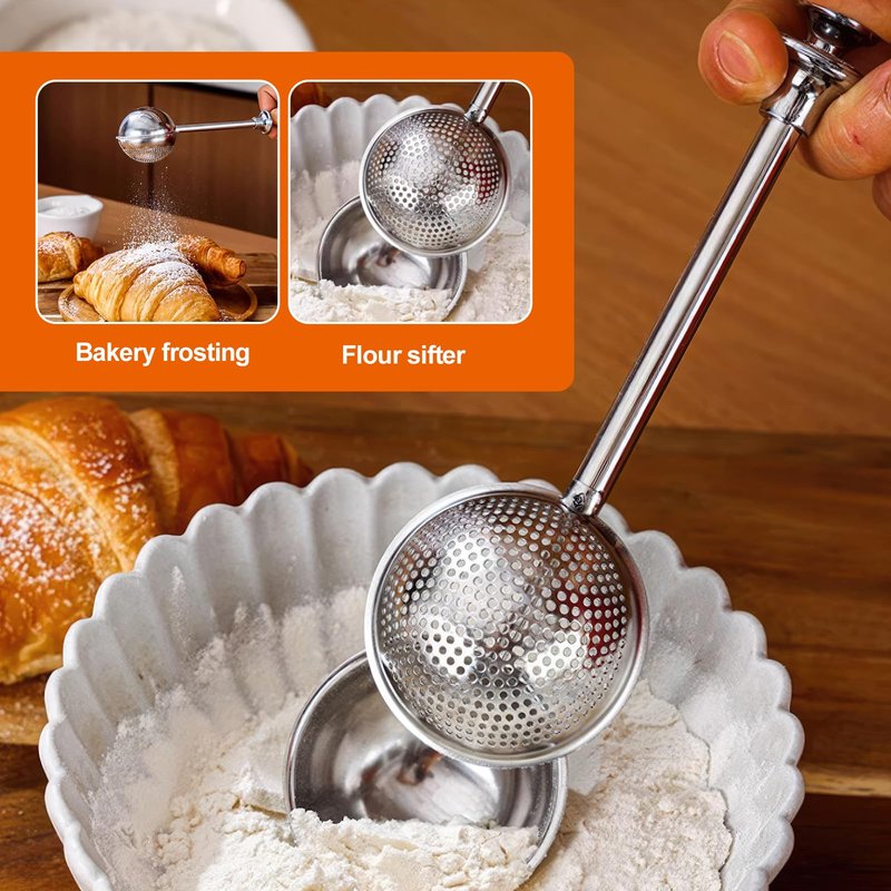 Artoshin Powdered Sugar Flour, Powdered Sugar Shaker Duster Flour Dispenser Shaker with 18/8 Stainless Steel One-handed Operation Shaker Duster for Sugar Flour and Spices