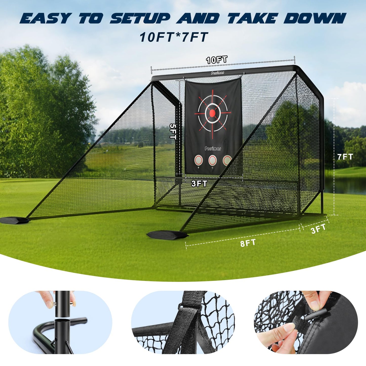 Golf Cage Practice Hitting Net,10x7ft Heavy Steel Frame with 2 Net Side Barriers,for Backyard Driving Chipping Swing Training, Home Range for Indoor& Outdoor.