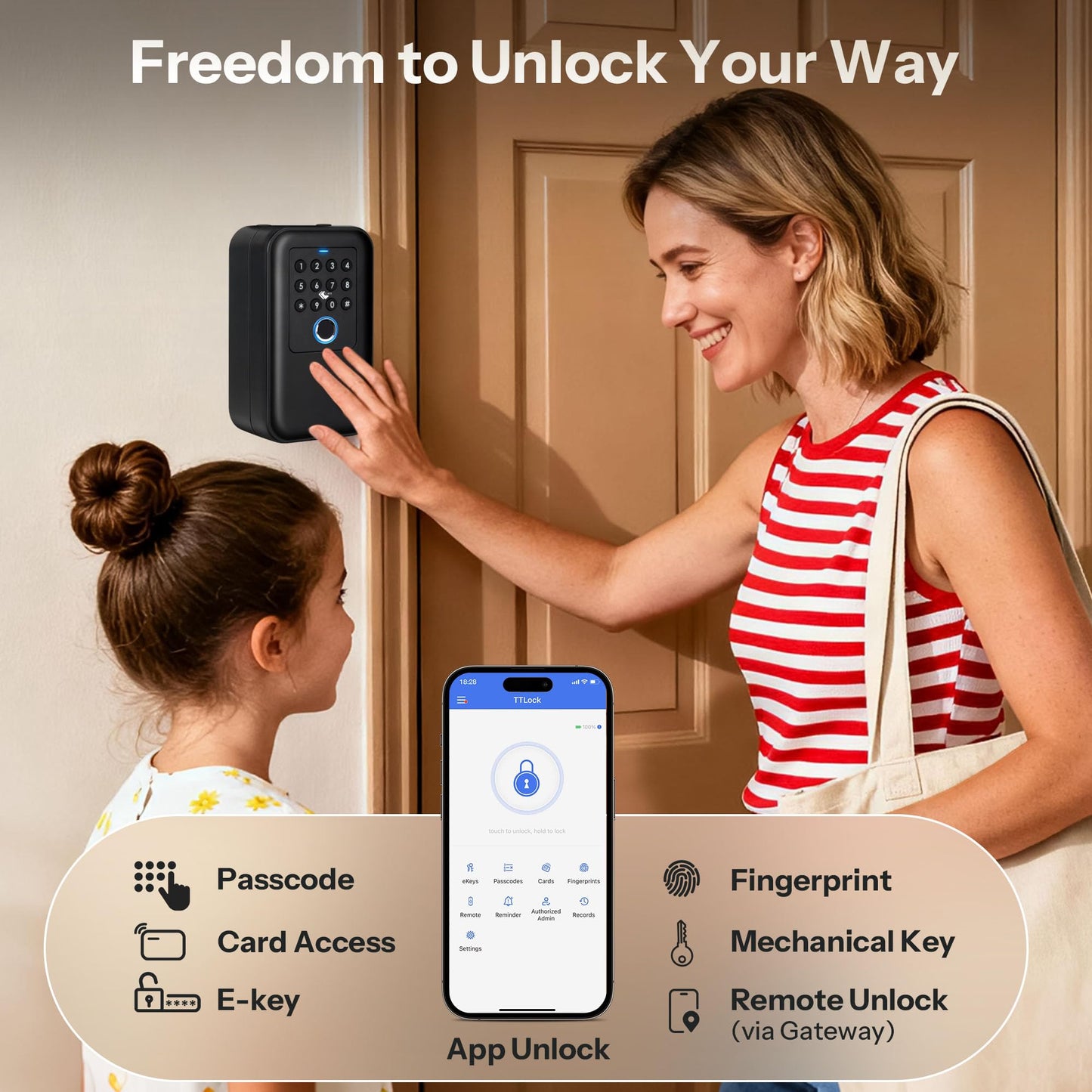Moquin Smart Bluetooth Key Lock Box Outdoor IP65 Waterproof Fingerprint Lock Box Works with Tuya App, Key Safe with Silicone Keypad, Large Storage for Home, Airbnb & Realtors