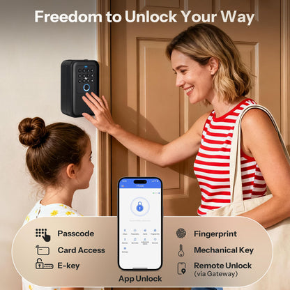 Moquin Smart Bluetooth Key Lock Box Outdoor IP65 Waterproof Fingerprint Lock Box Works with Tuya App, Key Safe with Silicone Keypad, Large Storage for Home, Airbnb & Realtors