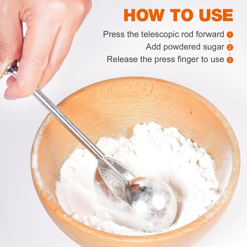 Artoshin Powdered Sugar Flour, Powdered Sugar Shaker Duster Flour Dispenser Shaker with 18/8 Stainless Steel One-handed Operation Shaker Duster for Sugar Flour and Spices