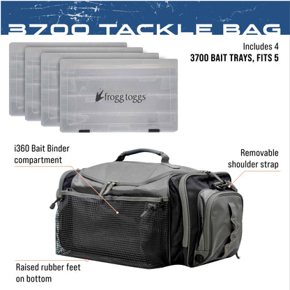 FROGG TOGGS Heavy Duty Fishing Tackle Duffle Bag, Includes Bait Trays, Black, 3700