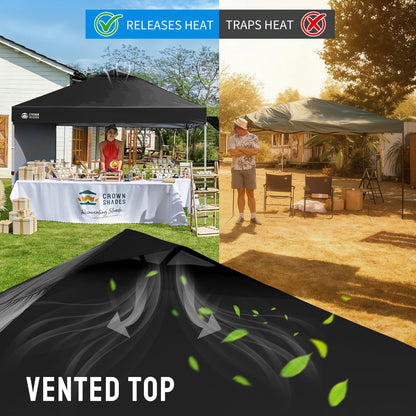 CROWN SHADES Pop Up Canopy with 1 Side Wall - Beach Tent with One Push Setup - Outdoor Sun Shade for Events, Parties, Camping - Gazebo with STO-N-Go Cover Bag, Black, 12x12FT