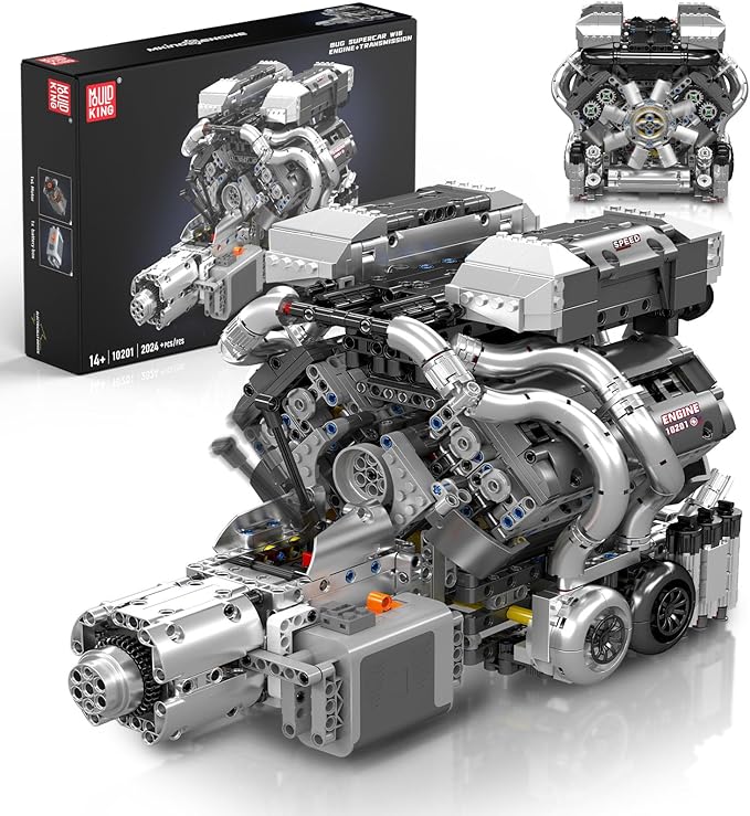 Mould King 10201 W16 Engine Model Kit - Build Your Own Cars 4-Speed Transmission Engine that Works - DIY STEM Project for 14+ Teens Hobby Building Blocks Kit for Adults(2024 Pcs)