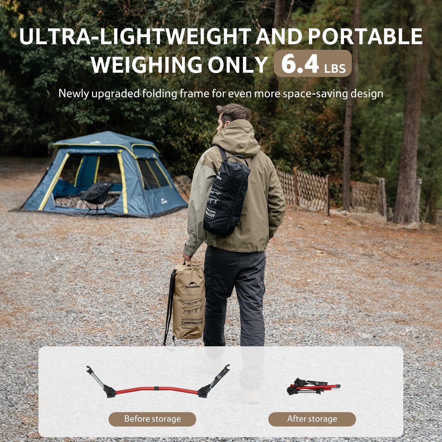 Naturehike ArmyWild Folding Camping Cot, Height Adjustable Ultralight Widen Backpacking Cot, Portable Camping Bed for Camping Hiking Travel Home（Upgraded Khaki）