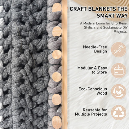 WHQLANG 47 Inch Chunky Knitting Blanket Loom, Reusable Weaving Frame for Sofa Blanket,Bed Runners,Shawls, Adjustable Size,No Needles, Portable DIY Hand Knitting Kit for Beginners
