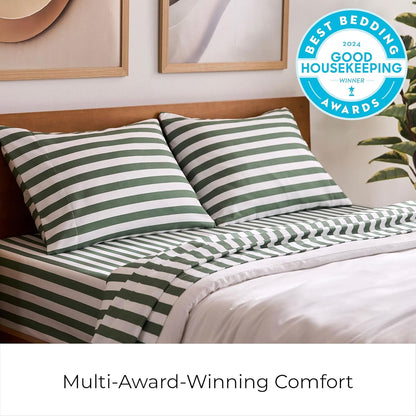 Mellanni California King Sheets Set - Hotel Luxury, Extra Soft & Cooling - Wrinkle & Stain Resistant (Oxford Stripe Sage)