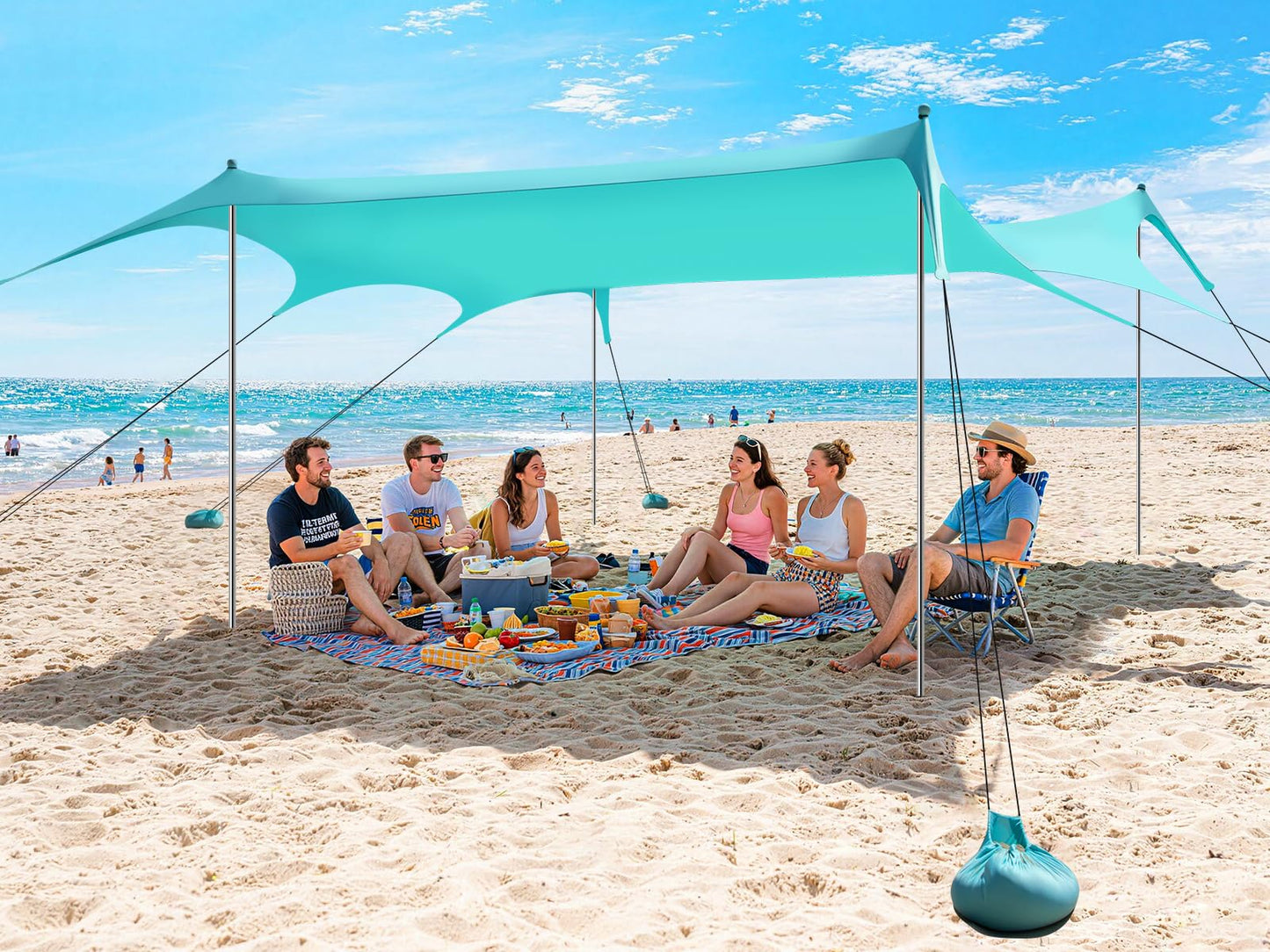 Beach Tent Shade Canopy, 14 x 11FT Oversized Beach Canopy with 8 Sandbags, UPF 50+ Protection Outdoor Beach Tent Sun Shelter for Camping Trips, Fishing, Backyard - Superior Wind Resistance