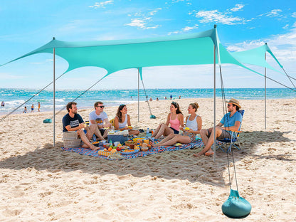 Beach Tent Shade Canopy, 14 x 11FT Oversized Beach Canopy with 8 Sandbags, UPF 50+ Protection Outdoor Beach Tent Sun Shelter for Camping Trips, Fishing, Backyard - Superior Wind Resistance