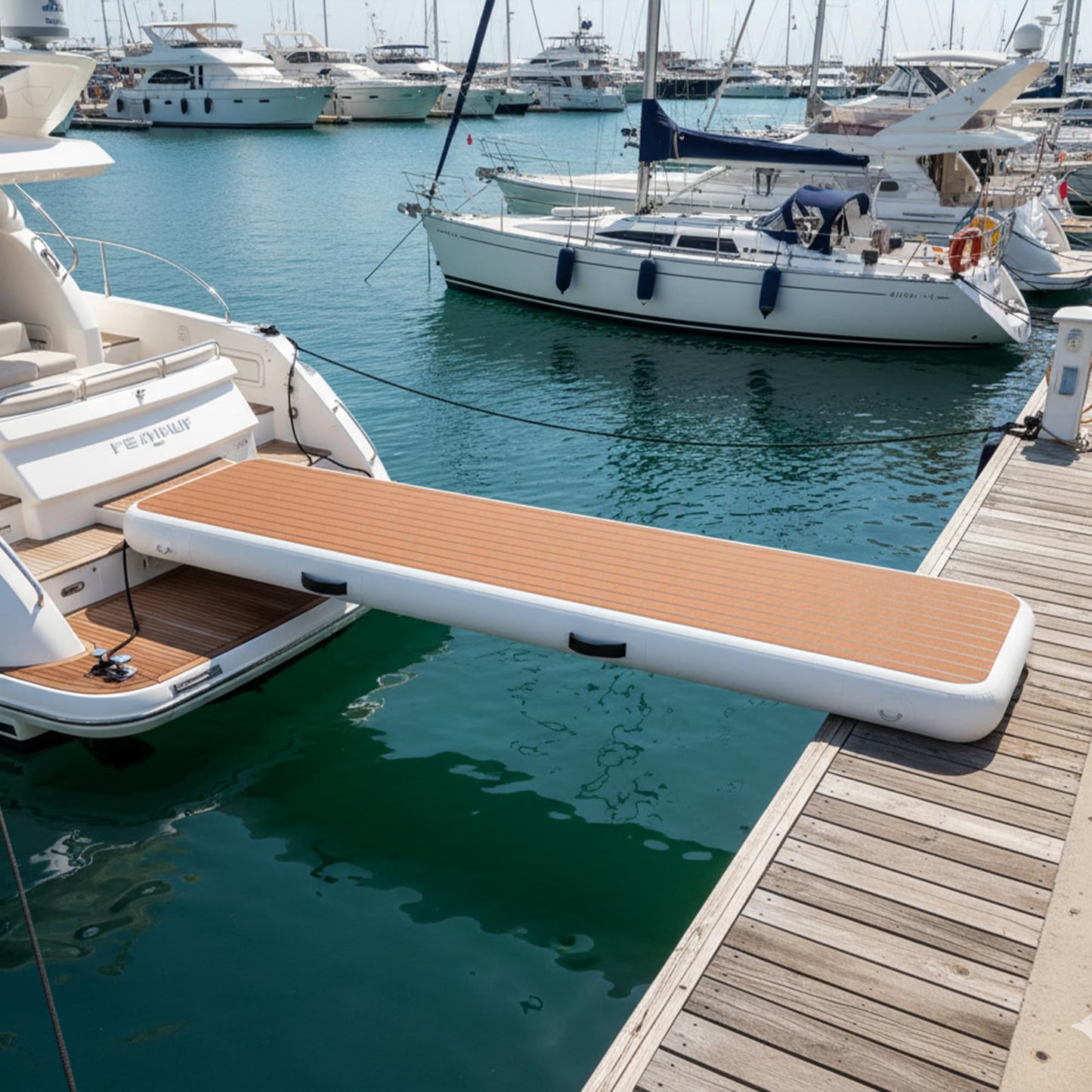 LOSKIA Inflatable Gangway for Yachts & Boats, Extra Width and Durable Dock Gangway with Non-Slip Surface, Portable and Space-Saving Floating Platform Connecting the Yachts and the Docks