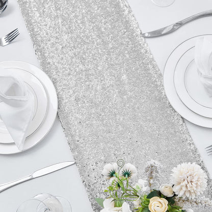 2 Packs 12 x 108 inches Silver Sequin Table Runner, Glitter Silver Table Runner for Wedding Birthday Bachelorette Holiday Party Supplies Decorations Bridal Shower Baby Shower