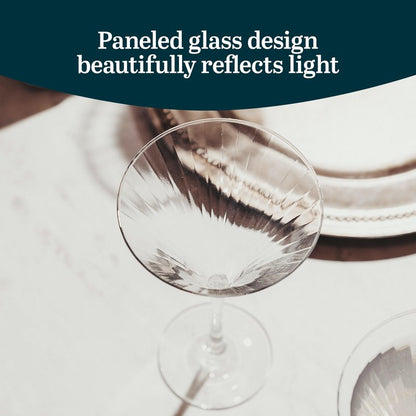 Libbey Paneled Martini Glasses Set of 4, 9.5 Oz Fine Ribbed Modern Martini Glasses, Dishwasher Safe Martini Cocktail Glasses for Cocktail Parties