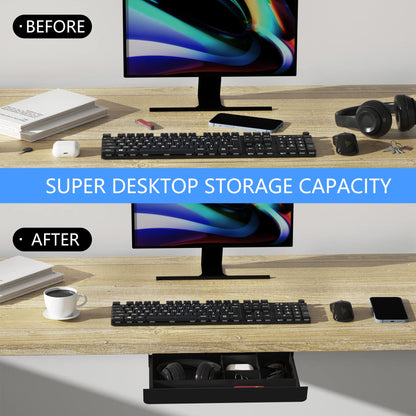 Gaxomo Under Desk Mounted Sliding Pull-out Drawer with Pencil Tray and Slide Storage Tray, 17'' long & 13.5'' deep Large Storage Organizer for Sit Stand Workstation
