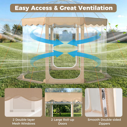 Tangkula Pop Up Bubble Tent, 10x10 Ft Oversize Weatherproof Clear Outdoor Dome Tent for 8-10 People with 2 Roll-Up Doors, Stakes, Wind Ropes, Sandbags, Carrying Bag for Winter Cold Protection