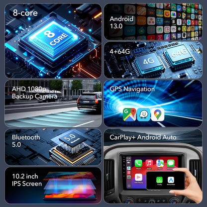 8Core 4+64GB Android 13 Car Radio Stereo for Jeep Wrangler JK Compass Grand Cherokee Dodge Ram, 10.2" QLED HD Touch Screen Head Unit with Carplay/Android Auto/5GHz WiFi/DSP/1080P Backup Camera/AM & FM