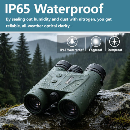 DINGSHIWEI Rangefinder Binoculars for Hunting, 1968 Yards Laser Rangefinder, 10x42 HD Optics, Fast 0.15s IP65 Waterproof ±0.5m for Golf, Bird Watching, Outdoor, Green