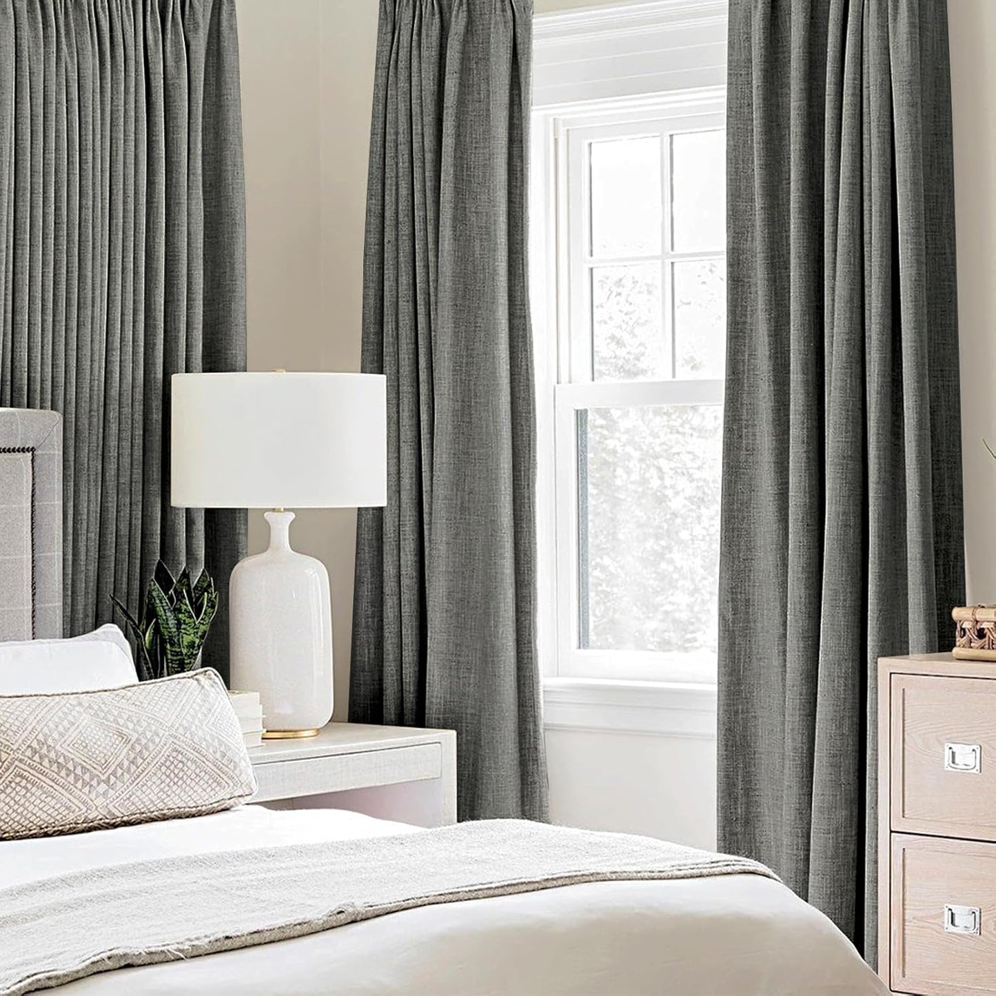 MIULEE Blackout Curtains - 100% Thermal Insulated Dark Grey Linen Texture | 52x72 Inch (2 Panels)