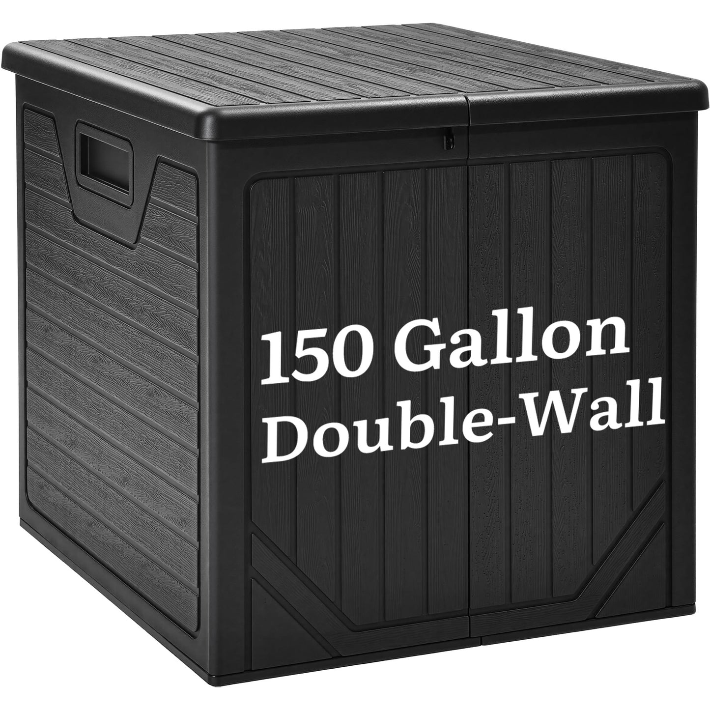 YITAHOME 150 Gallon Large Outdoor Deck Box, Lockable Resin Double-Wall Storage Box and Waterproof Patio Furniture Bin for Garden Tools & Pool Accessories, Black