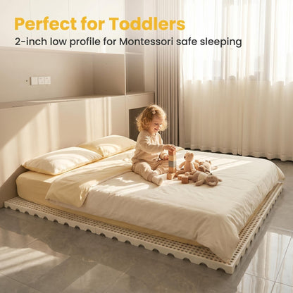 Lsbod Foldable Floor Bed Frame, Japanese Tatami Mat Style Platform Bed Base, Bed Plate for Futon Frame Mattress, Floor Sleeping or Guest Bed Twin XL
