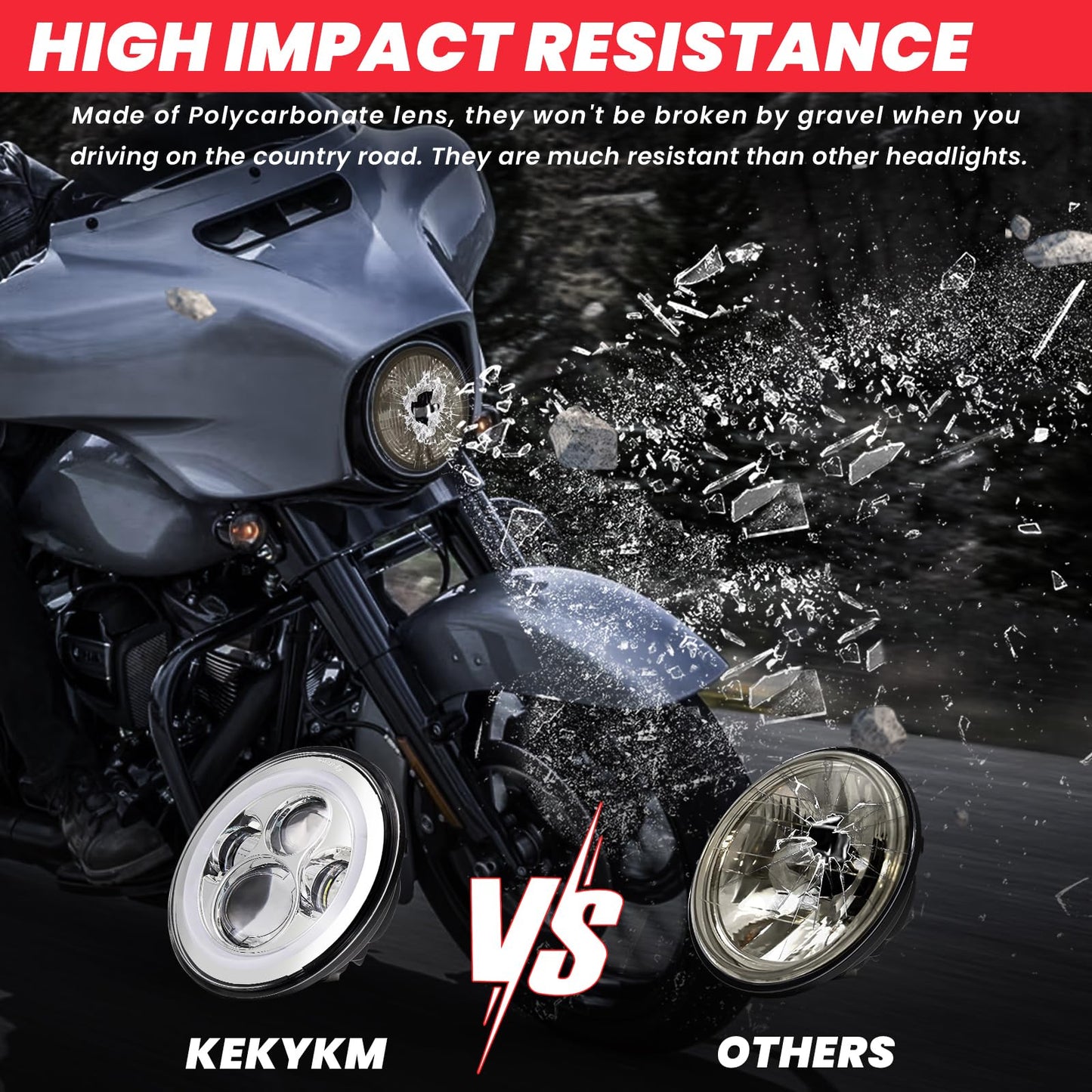 kekykm 7 Inch Motorcycle LED Headlight 4.5" Fog Passing Light Assembly for Harley Touring Softail Deluxe Road King Street Glide Road Glide Ultra Limited Tri Tour Models DRL Halo Ring Angel Eye Chrome