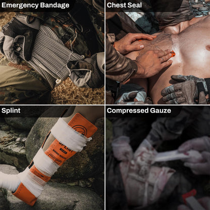 Rhino RESUE Bundle-Vented Chest Seal, 4 Vents, Sterile Emergency Trauma Dressing, Occlusive Adhesive Pad+Trauma Kit with C-A-T Tourniquet, Tactical First Aid Kit Molle Pouch for Military
