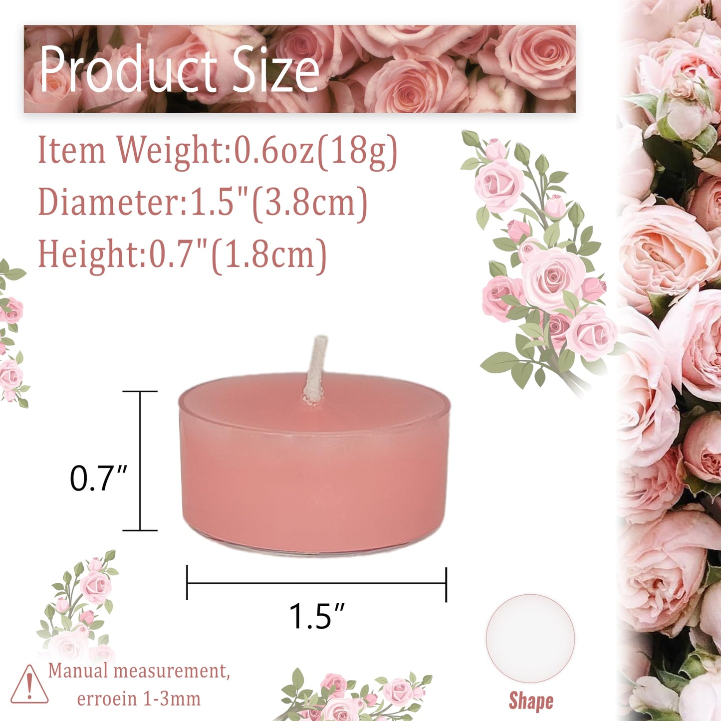 Dusty Pink Tea Lights Set of 24, Rose Scented Tealight Candles, Handmade Tea Candles, Long Burning Tealights for Romantic Wedding Home Decor Gift