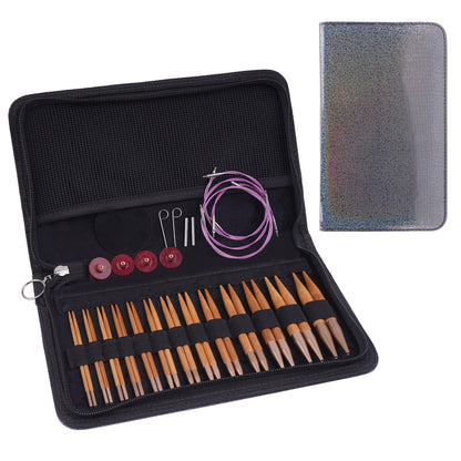 Weabetfu Knitting Needles Set with Bamboo Circular Knitting Needle 13 Pair Interchangeable Knitting Needles and Cables, Accessories and Case Perfect for Beginner, DIY Crafts