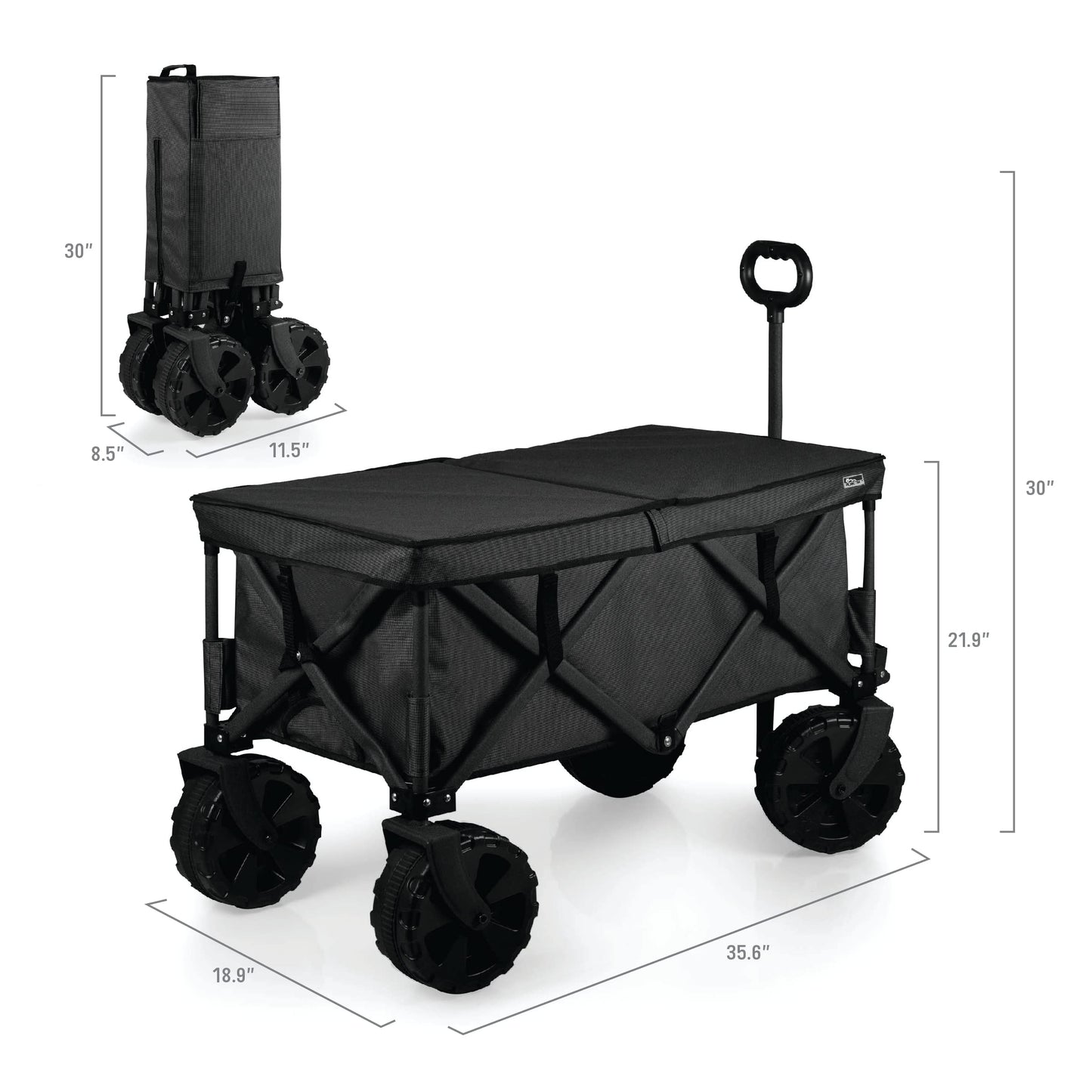 PICNIC TIME NFL Washington Commanders Adventure Wagon Elite All-Terrain Folding Beach Wagon with Big Wheels Plus Table Top Lid & Soft Cooler Liner, Collapsible Utility Wagon, (Dark Gray)