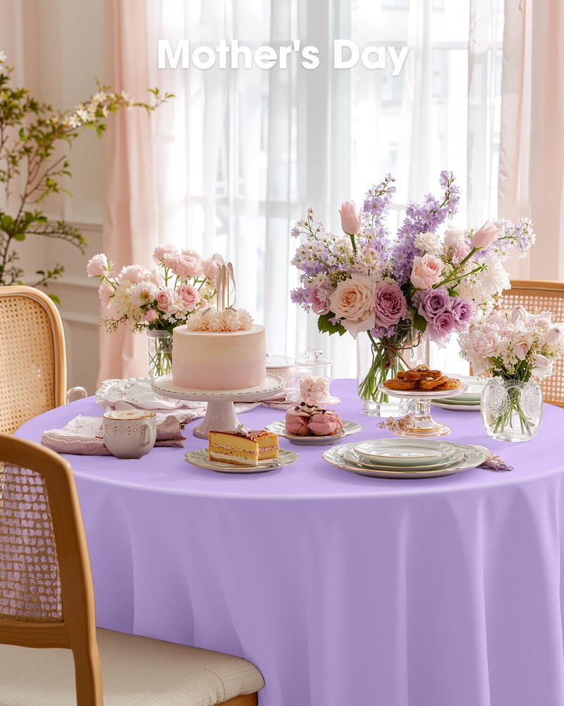Pureegg Plastic Table Cloth Disposable 10 Pack, 84'' Round Table Cloths, Easter Party, Decorative Tablecloths, Round, Light Purple, Pastel, Plastic Cover, Leakproof & Sturdy, Lilac, Lavender