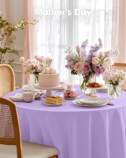Pureegg Plastic Table Cloth Disposable 10 Pack, 84'' Round Table Cloths, Easter Party, Decorative Tablecloths, Round, Light Purple, Pastel, Plastic Cover, Leakproof & Sturdy, Lilac, Lavender