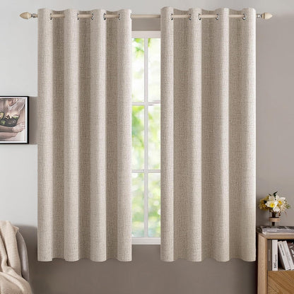 MIULEE Blackout Curtains - 100% Linen Textured Thermal Insulated Drapes | 52 x 54 Inch (2 Panels) for Luxury Bedroom & Living Room Decor