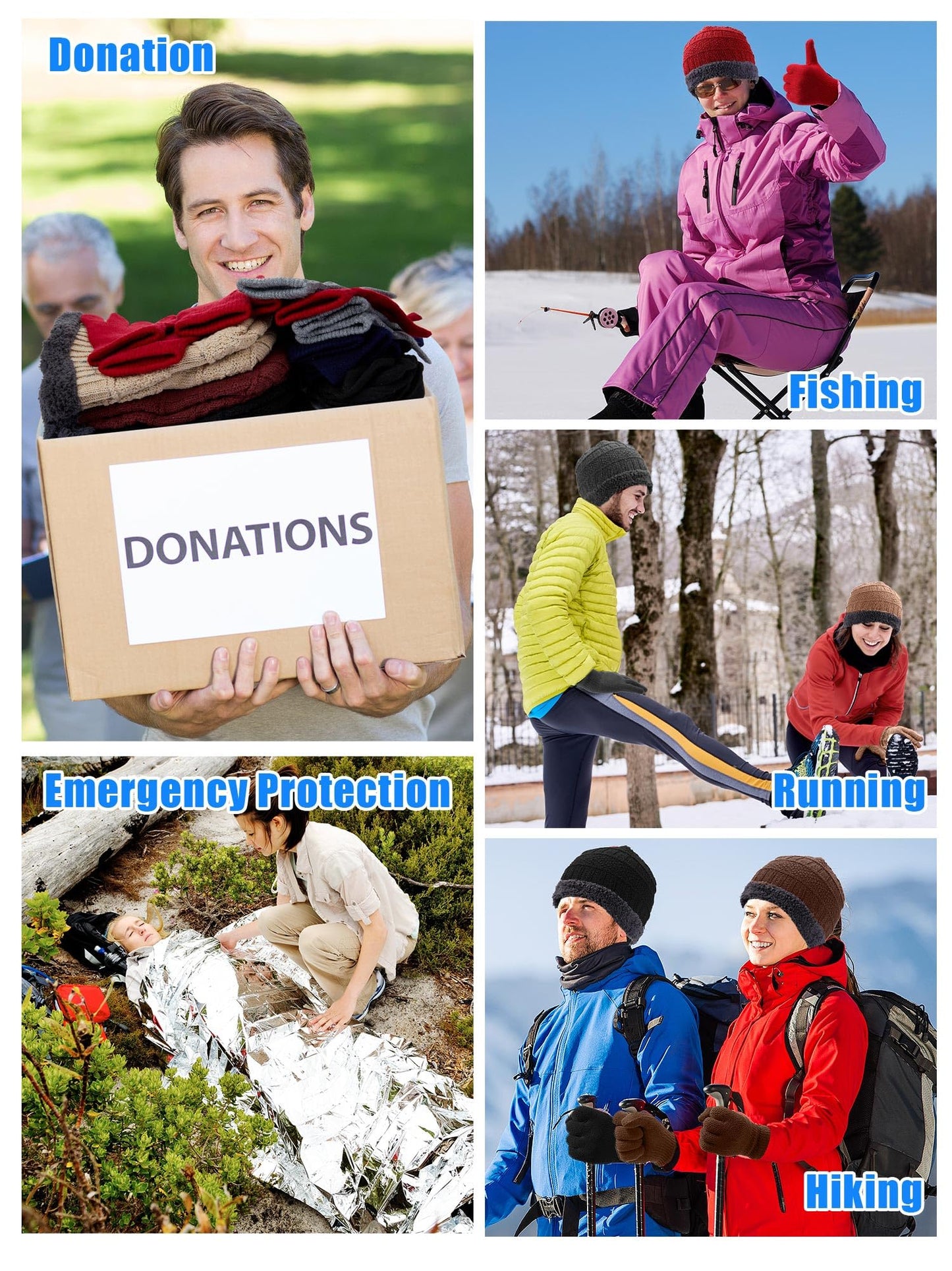 Shyyween 288 Pcs Homeless Care Package Supplies Winter Beanies Hats Neck Warmers Scarf Gloves Sock Emergency Blanket and Organza Bag