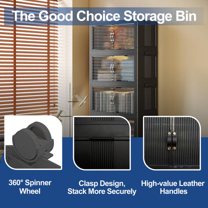 SAILUN 145Gal/580Qt Collapsible & Stackable Storage Bins with Door & a Lid,Perfect for Blanket Storage, Pillow Organizer, Bedroom Closet & Living Room, Black 26" W x 17" D x 71" H