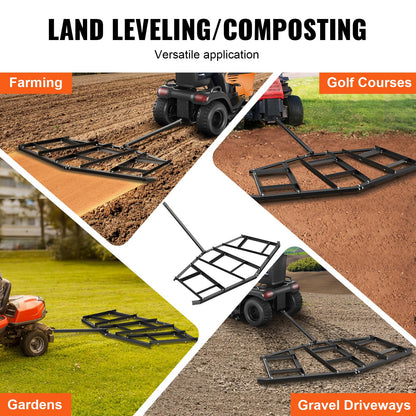 VEVOR Driveway Drag, 84" Width Tow Behind Q235 Steel Grader with Adjustable Bars, Support up to 50 lbs, for ATVs, UTVs, Garden Lawn Tractors, Black