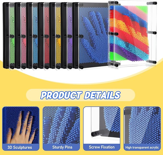 Jenaai 8 Pack 3D Pin Art Toy Colourful Plastic Board Large Size 6 x 8 Inches Pin Impression Sculpture Needle Toys Sculpture for Kids Adults Hand Mold Board Gifts Home Office Decoration