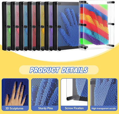 Jenaai 8 Pack 3D Pin Art Toy Colourful Plastic Board Large Size 6 x 8 Inches Pin Impression Sculpture Needle Toys Sculpture for Kids Adults Hand Mold Board Gifts Home Office Decoration