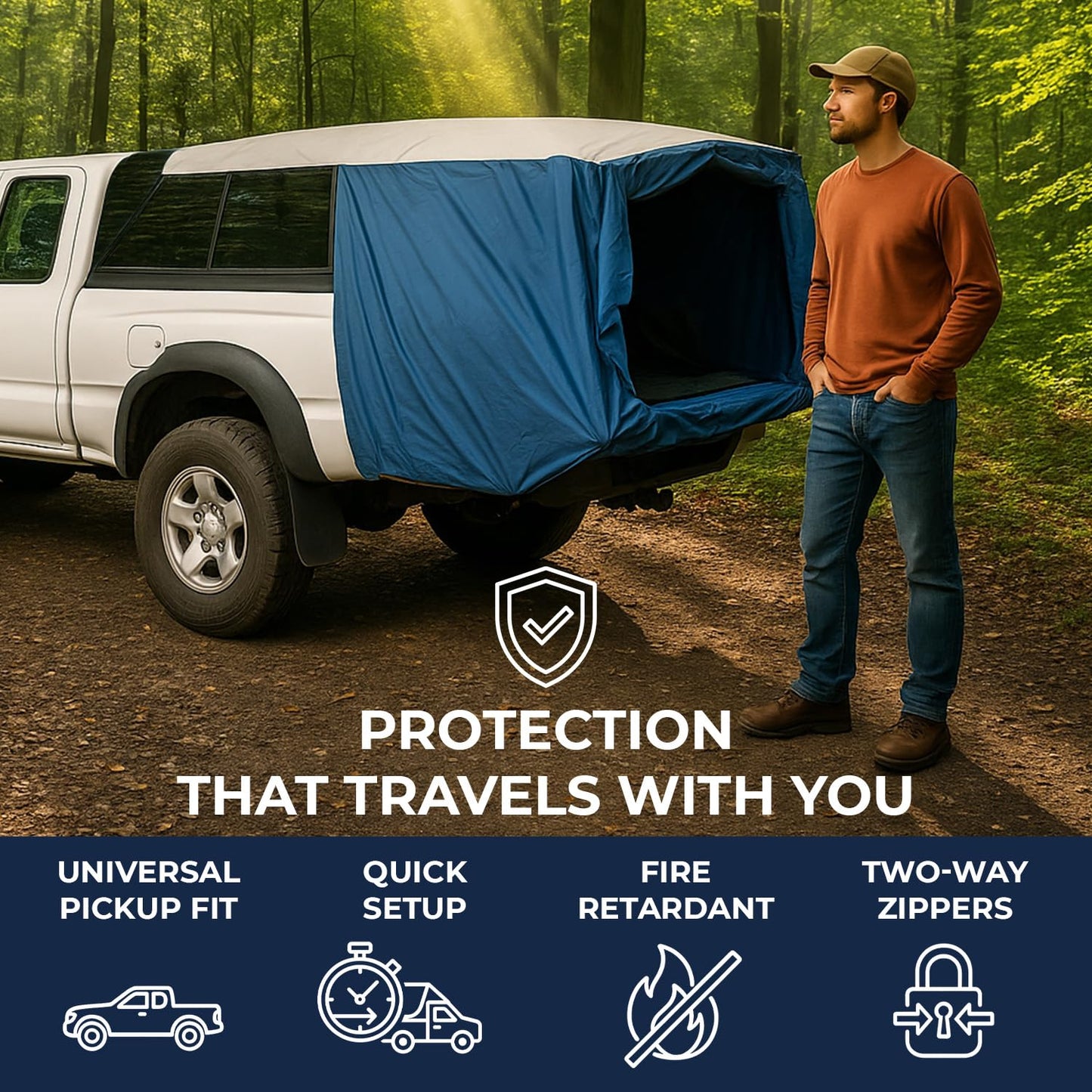 DAC Full-Size Truck Bed Tent for Caps– Fits Ford F-150, Chevy Silverado, Toyota Tundra, Tacoma (2005+), Tailgate ≥ 58" – Converts Truck with Cap into Camping Tent