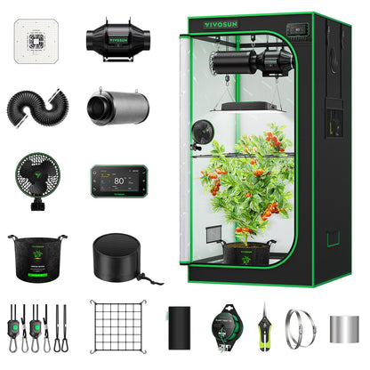 VIVOSUN Smart Pro Grow Tent Kit 2.7 × 2.7ft 2-Plant Kit, WiFi-Integrated Automatic Control with GrowHub E42A+, Tunable Spectrum LED Grow Light 150W, 360° Ventilation & Circulation Control System