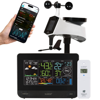 La Crosse Technology Professional Smart Wi-Fi Weather Station with Remote Monitoring (400 Foot Range), Wind and Rain Gauges, Temperature and Humidity Sensors, and Forecasting - V42-PRO-INT