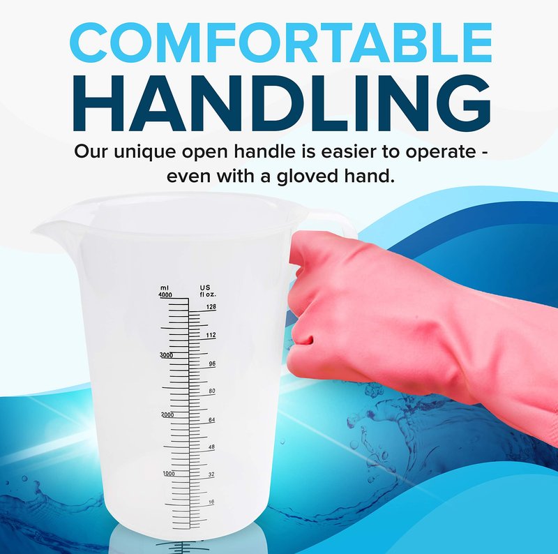 ACCUPOUR 128oz (1 gallon) Measuring Pitcher, Plastic, Multipurpose - Great for Oil, Chemicals, Pool and Lawn - Ounce (oz) and Milliliter (mL) Increments (4000 mL)
