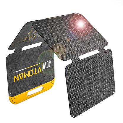 VTOMAN 40W Solar Panel Foldable Portable Small Solar Panel Charger with USB-C and USB-A Outputs for Phone, Tablet, Jump 100/FS300 Portable Power Station - Waterproof for Camping, Hiking,Backpacking
