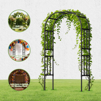 6.9x7.9FT Square Tube Garden Arbor Trellis,Unique Design Metal Arch for Climbing Plants Outdoor,Large Wedding Arch for Ceremony,Lawn Patio Backyard Decoration