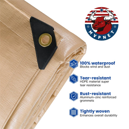 Tarp 20x40 Heavy Duty Waterproof Beige Tarp 12.5mil,Durable,Multipurpose, Weather Resistant,Uv Resistant,Tear Resistant,Can Be Used for Outdoor Furniture,Cars,Ships,Roofs-by MVPNET