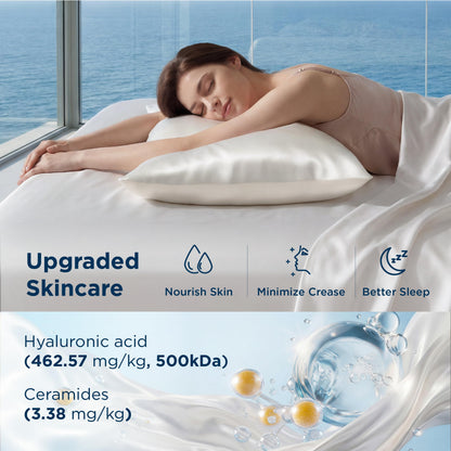 Bedsure Cooling Comforter Bundle Cooling Pillow Cases for Hot Sleepers with Dual-Sided Cool Tech, 2 Pack HA & Ceramides Infused Silky Cooling Pillowcases Soft for Skin & Hair, White, Queen Size