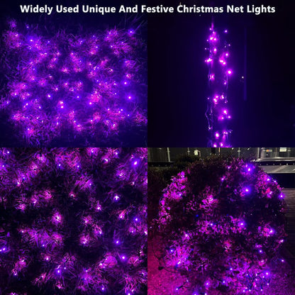 HISHINY Halloween Lights Outdoor,144LED 6ftx6ft Purple Net Lights with Connectable, Waterproof,UL Certified and Durable Black Wire Design for Bushes,Trees, Outdoor Indoor Party Decorations