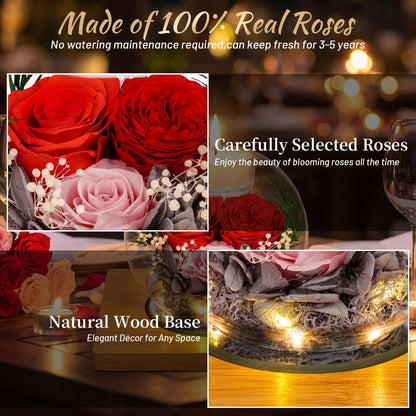 Preserved Colorful Real Rose in Glass with Scented Candles–– Forever Flower Romantic Anniversary Christmas Birthday Valentines Mothers Day Gifts for Mom, Women, Wife, Girlfriend, Her, Grandma