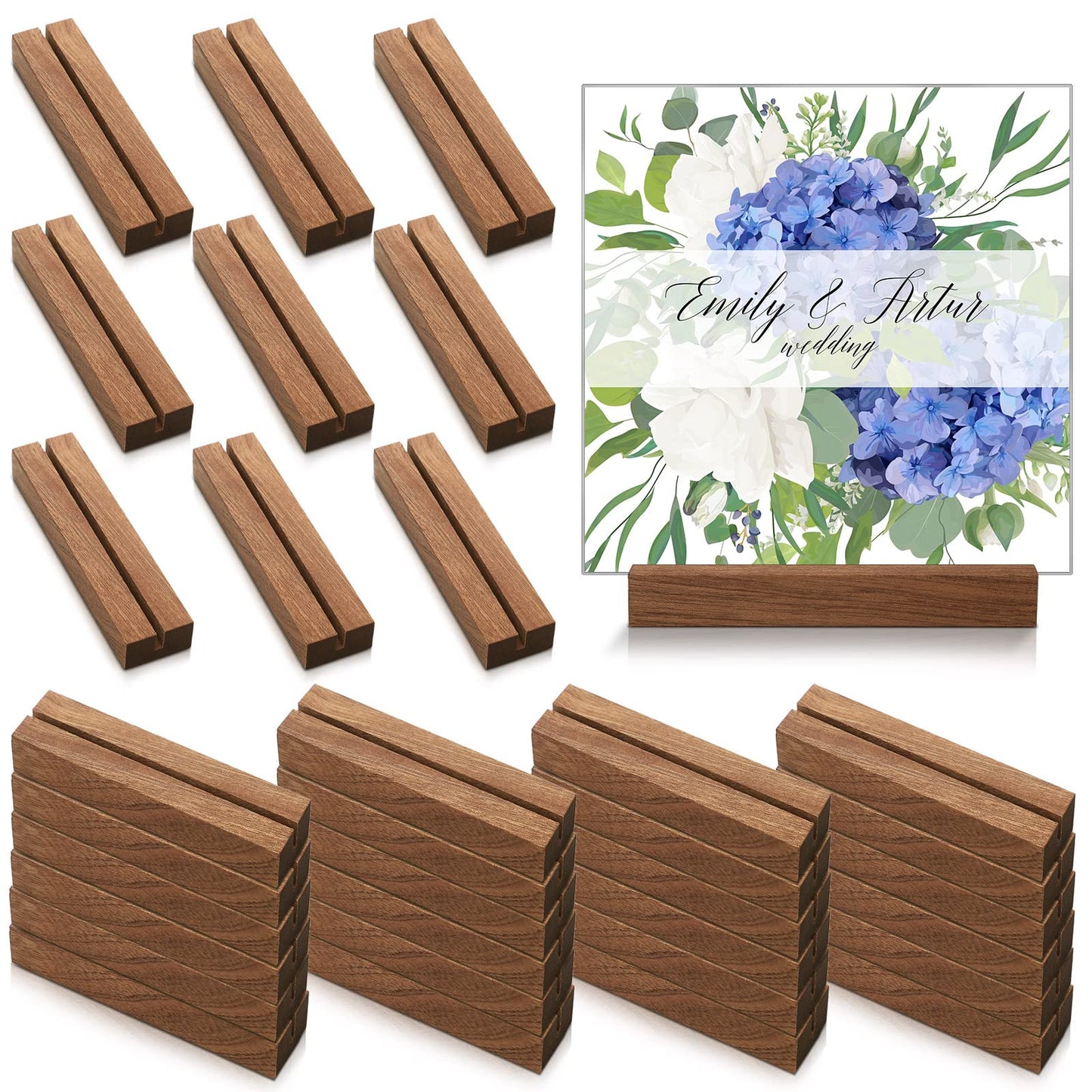 Roowest 24 Pcs Rustic Wood Table Number Holders for Wedding, 4.5'' Wooden Place Card Holders for 5x7 Table Numbers, Menu and Sign Stands for Wedding Reception Party Decor