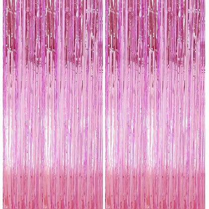 2 Pack 3.28 ft x 6.56 ft Pink Tinsel Curtain Party Backdrop Decorations, Metallic Foil Fringe Backdrop Door for Halloween, Christmas, Birthday Graduation Wedding Party Streamers Photo Backdrop.