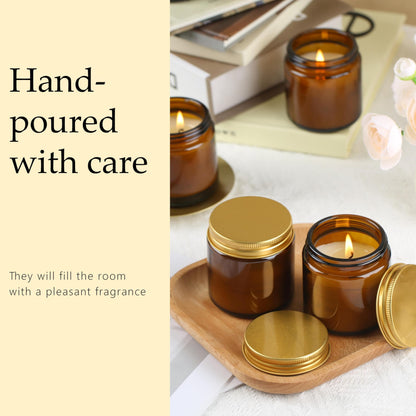 Cmoott 24 Pcs 4 Oz Mason Jar Candles, Vanilla Scented Soy Candles Bulk Set for Stress Relief and Relaxation, Great Favors for Wedding, Christmas, Housewarming Gifts (Gold,Amber Glass, Vanilla, 24)
